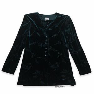 Vintage R&M Richards Petite Dark Green Long Sleeve Velour Holiday Cardigan